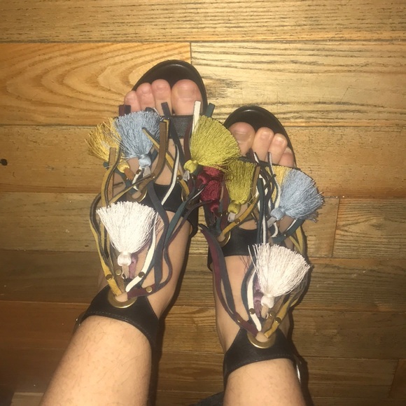 Chloé Tassel Fringe Leather Sandals - Picture 3 of 8